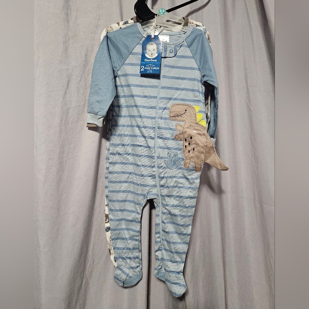 Gerber 2 Pack Footed Dinosaur‎ Pajamas, 6-9 Months